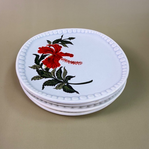 Vintage Gray-Lure by Crooksville 6" Hibiscus Plates – Set of 4 | Mid-Century - Picture 4 of 9
